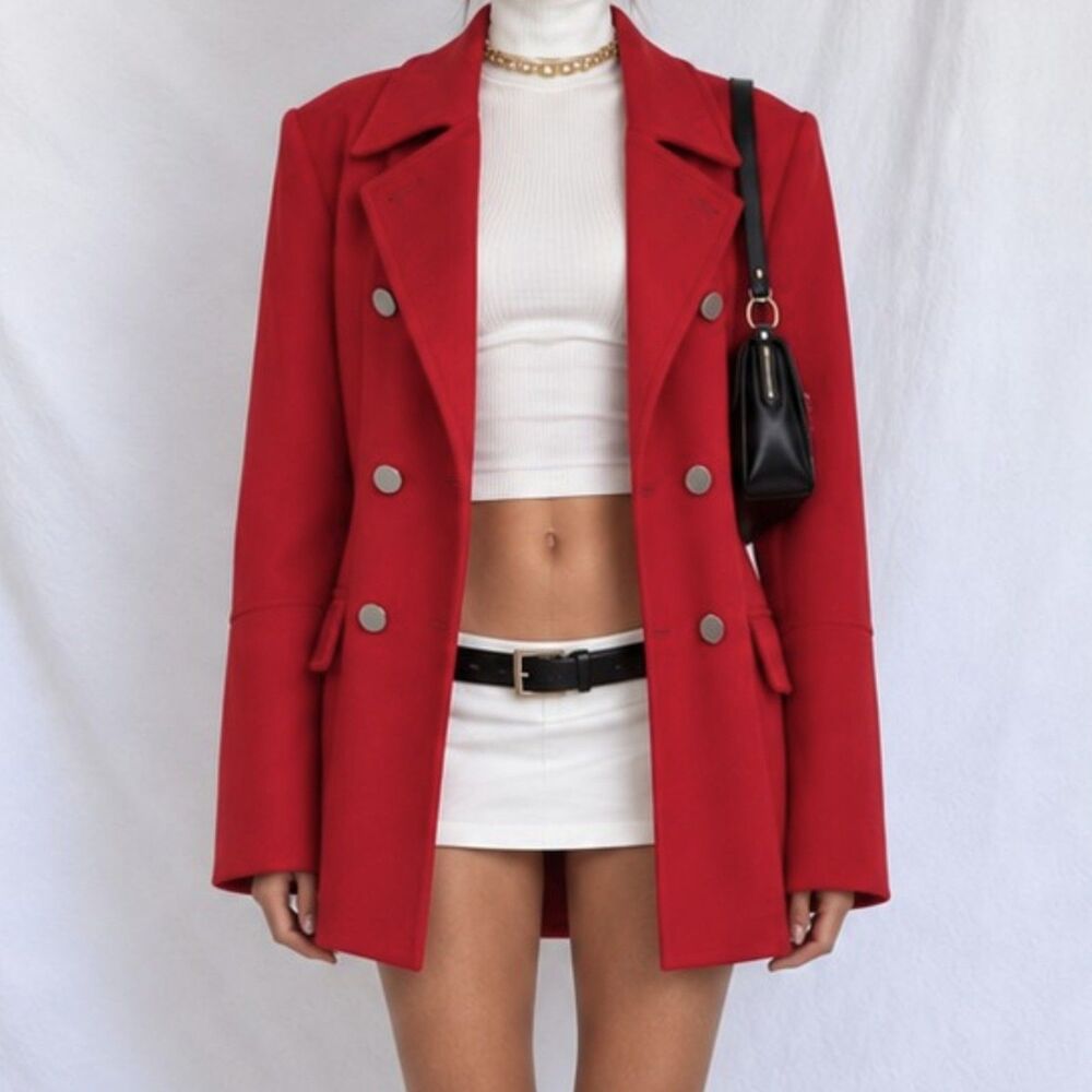 Vintage Y2K 90s Red Double Breasted Button Front Shoulder Padded Jacket Size S/M